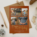 Joyeuses Vacances Moderne Terracotta Photo Collage<br><div class="desc">Carte de vacances moderne en Terracotta, customisée d'un collage photo de quatre images de votre choix à l'intérieur d'un cadre doré délicat - véritable feuille d'or pour Joyeux Noël. La couleur et la couleur Arrière - plans des bandes sur le dossier peuvent être modifiées dans l'outil de conception si vous...</div>