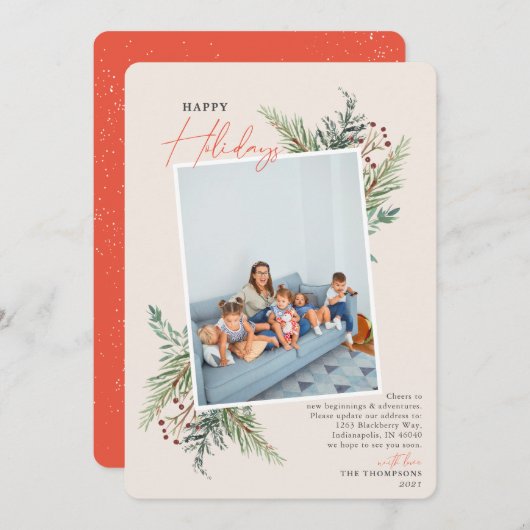 Joyeuses vacances Pine Tan Moving Faire-part (Devant / Derrière)