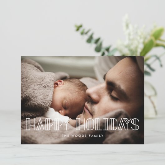 Joyeuses vacances Retro art déco script carte phot (Debout devant)