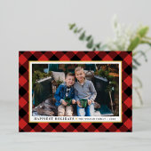 Joyeuses Vacances Rouge Buffalo Plaid Photo Or (Debout devant)