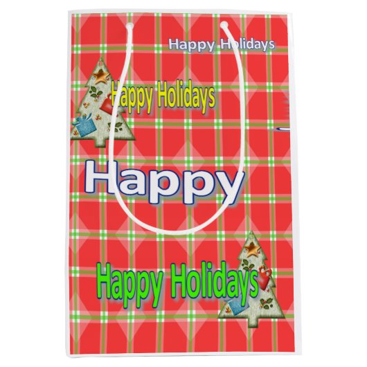 Joyeuses Vacances Rouge Plaqué Sacs cadeaux de Noë (Devant)