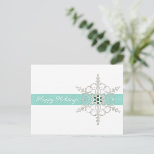Joyeuses vacances Silver Blue Snowflake Carte post (Debout devant)