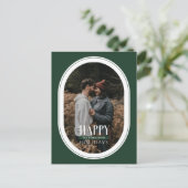 Joyeuses Vacances Vert Oval Frame Photo Carte post (Debout devant)