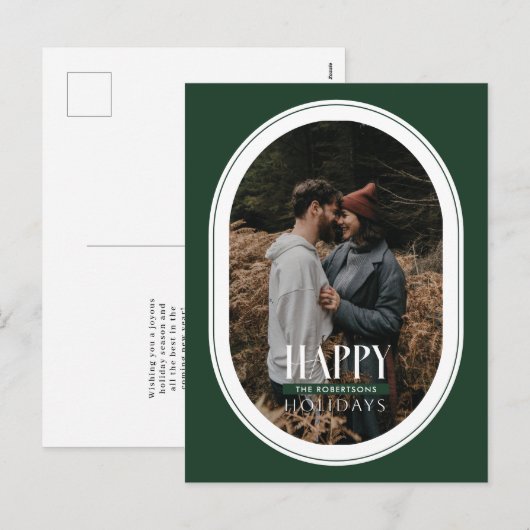 Joyeuses Vacances Vert Oval Frame Photo Carte post (Devant / Derrière)