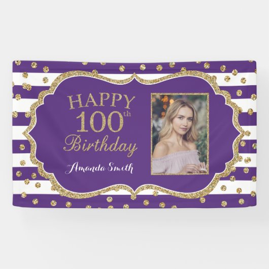 Joyeux 100e anniversaire bannière Purple Gold Phot (Horizontal)