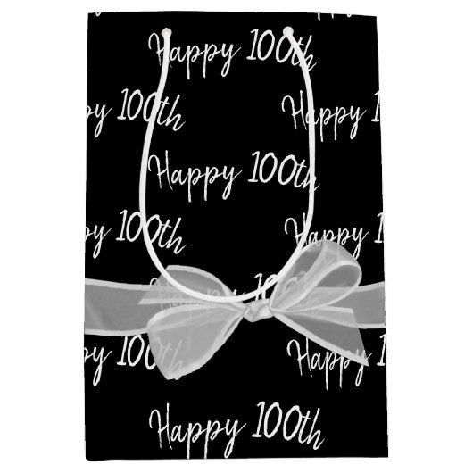 Joyeux 100e Anniversaire Bow Sur Black Medium Sac  (Devant)