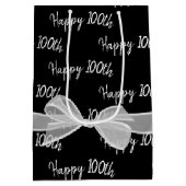 Joyeux 100e Anniversaire Bow Sur Black Medium Sac  (Dos)