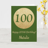 Joyeux 100e Anniversaire Carte de Glitter Vert et (Fleur jaune)