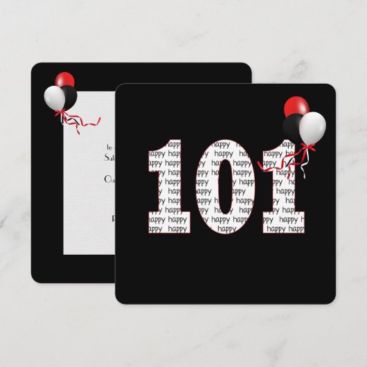 Joyeux 101e anniversaire sur Invitation noire (Devant / Derrière)