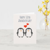 Joyeux 10e anniversaire - Carte Couple de pingouin (Fleur jaune)