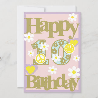 Joyeux 10e anniversaire - Carte fille avec fleurs