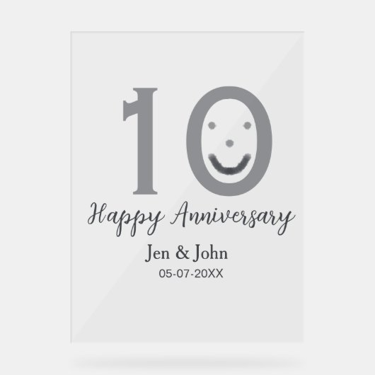 Joyeux 10e anniversaire nom date gris gras émoji (Recto)