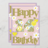 Joyeux 14e anniversaire - Carte fille aux fleurs (Devant / Derrière)