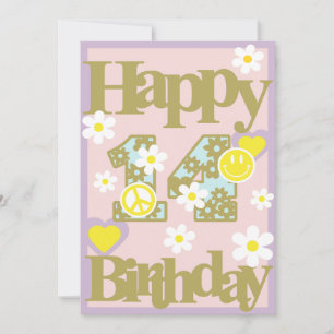 Joyeux 14e anniversaire - Carte fille aux fleurs