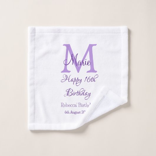 Joyeux 16e anniversaire violet ajouter nom monogra (Gant de toilette)