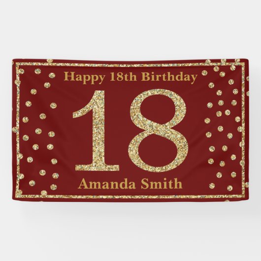 Joyeux 18e anniversaire Bannière Bourgogne Red Gol (Horizontal)