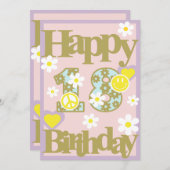 Joyeux 18e anniversaire - Carte fille aux fleurs (Devant / Derrière)
