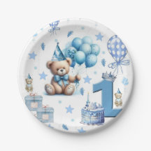 Joyeux 1er anniversaire Assiettes en papier Ours e