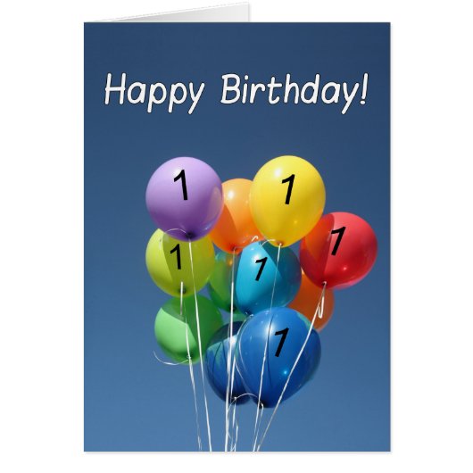 Joyeux 1er anniversaire ballons colorés dans un ci (Devant)