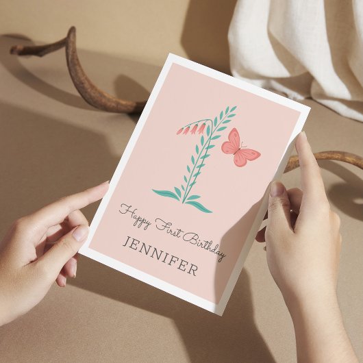 Joyeux 1er anniversaire Bébé Fille Papillon Carte