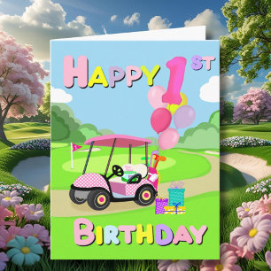 Joyeux 1er Anniversaire Carte de Golf Fille Rose P