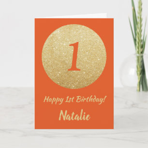Joyeux 1er Anniversaire Carte Pailletée Orange et