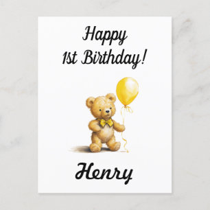 Joyeux 1er Anniversaire, Carte Personalisée Teddy 