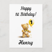 Joyeux 1er Anniversaire, Carte Personalisée Teddy  (Devant)