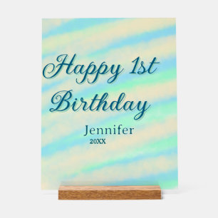 Joyeux 1er anniversaire enfants bébé bleu vert pas