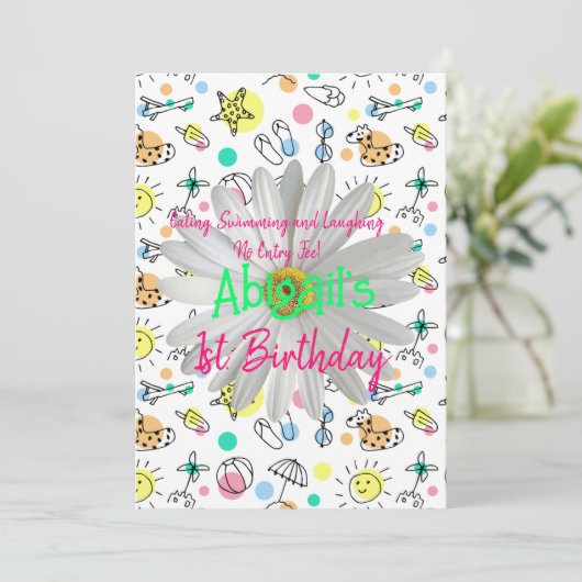 Joyeux 1er. Invitation Anniversaire Baignade (Debout devant)