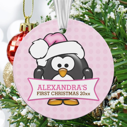 Joyeux 1er Noël de bébé manchot rose mignon