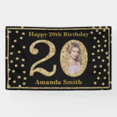 Joyeux 20e anniversaire bannière Black and Gold Ph (Horizontal)