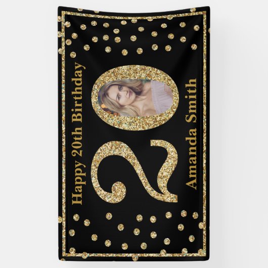 Joyeux 20e anniversaire bannière Black and Gold Ph (Vertical)