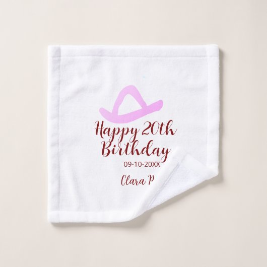 Joyeux 20e anniversaire fille cowboy rose nom date (Gant de toilette)