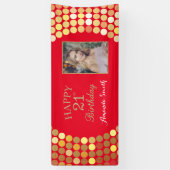 Joyeux 21e Anniversaire Bannière Rouge et Or Photo (Vertical)