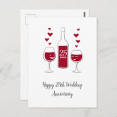 Joyeux 25e Anniversaire de Mariage Carte Coeur Vin (Devant / Derrière)