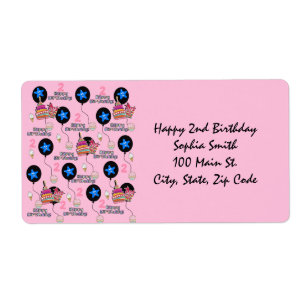 Joyeux 2e anniversaire Étiquettes de adresse, rose
