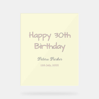 joyeux 30e anniversaire rose jaune gris pastel nom