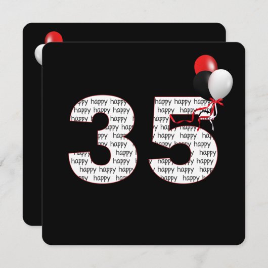 Joyeux 35e anniversaire sur Invitation noire (Devant / Derrière)