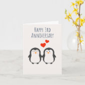 Joyeux 3e anniversaire - Carte Couple Pingouin mig (Fleur jaune)