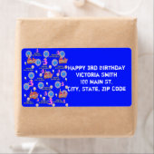 Joyeux 3e anniversaire Étiquettes de adresse, Bleu (En situation)