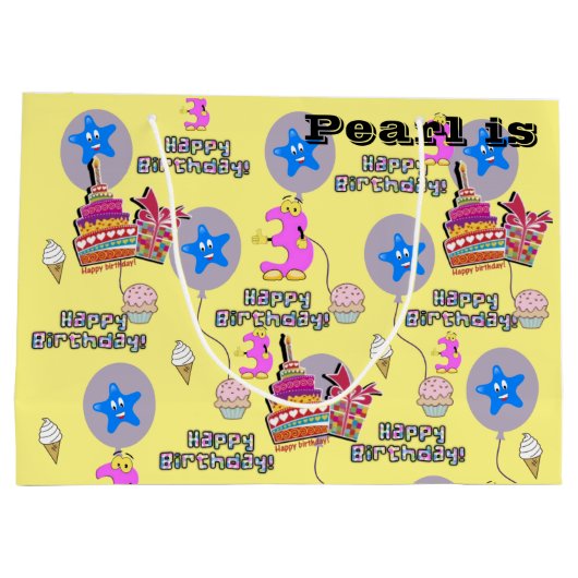 Joyeux 3e cadeau d'anniversaire Sac #3 Jaune clair (Dos)