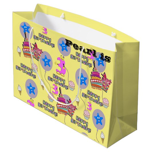 Joyeux 3e cadeau d'anniversaire Sac #3 Jaune clair (Dos Angle)