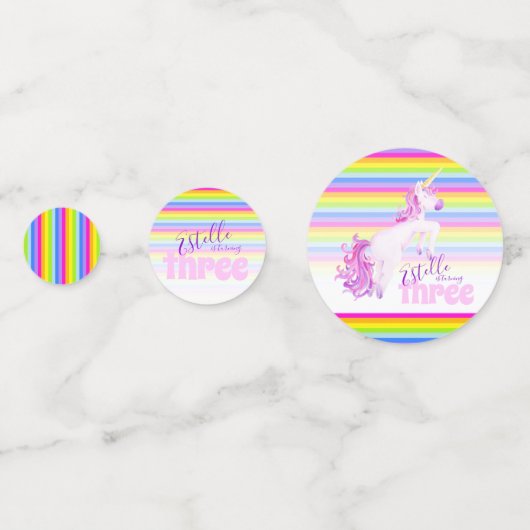 Joyeux 3ème anniversaire licorne nom confetti (Derrière)