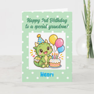 Joyeux 3ème Anniversaire Petit-Fils, Dragon, Carte