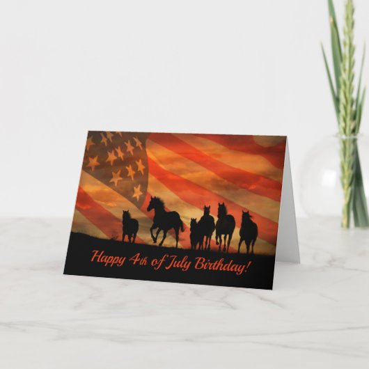 Joyeux 4 juillet carte d'anniversaire Chevaux et d (Devant)