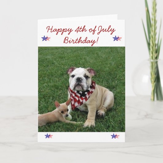 Joyeux 4 juillet carte de voeux pour bulldog anniv (Devant)