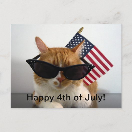 Joyeux 4 juillet Chat Cool avec Carte Postale de D (Devant)