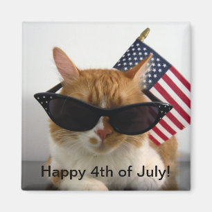 Joyeux 4 juillet Chat Cool avec Magnet Drapeau