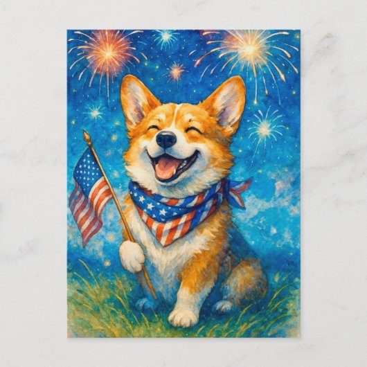 Joyeux 4 juillet Corgi Welsh Corgi Reine Carte Pos (Devant)